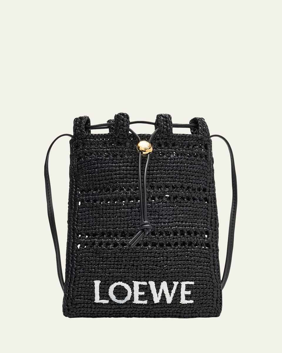 x Paula's Ibiza Drawstring Pocket Crossbody Bag in Raffia